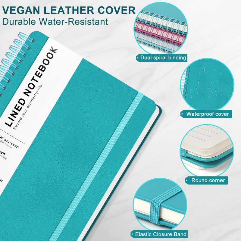 ABERLLS Turquoise Lined Spiral Journal Notebook With 160 Pages  8?5.7In  A5 Spiral Notebook  Journaling Notebooks For Work  School  Women  Men  College Ruled Spiral Notebook  Hardcover Leather Journals - Image 4