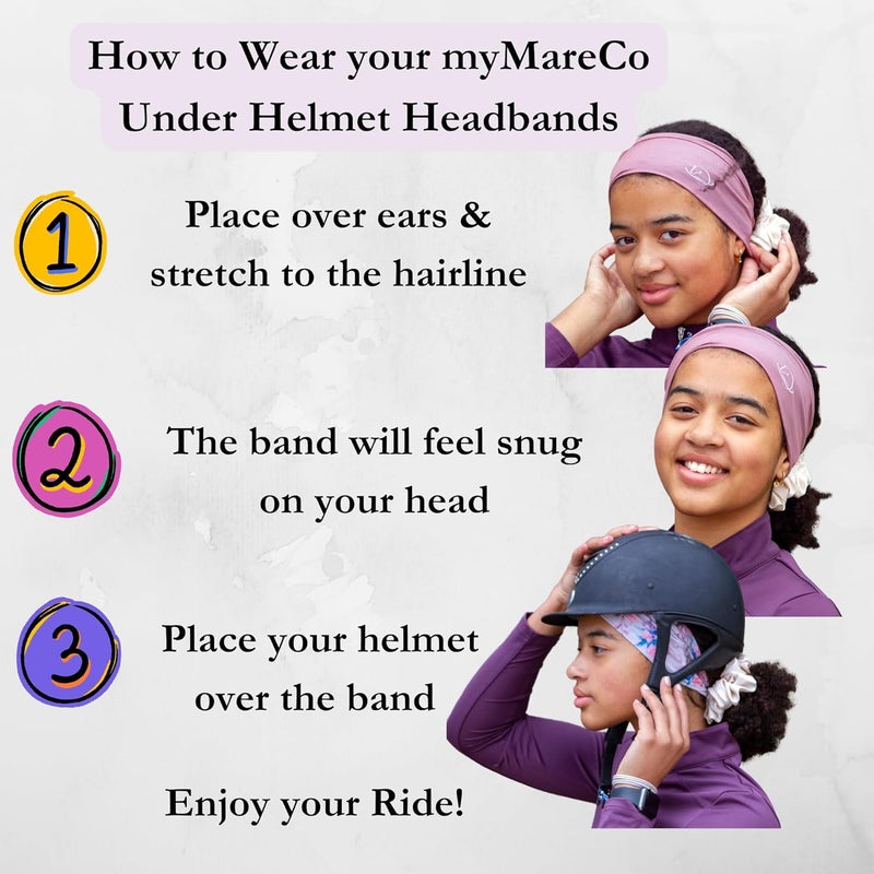 myMareCo أربطة رأس الفروسية مصممة لامتصاص الرطوبة وحماية الشعر تحت الخوذ، لركوب الخيل، وركوب الدراجات، وتأمين سماعات الأذن. - Image 2
