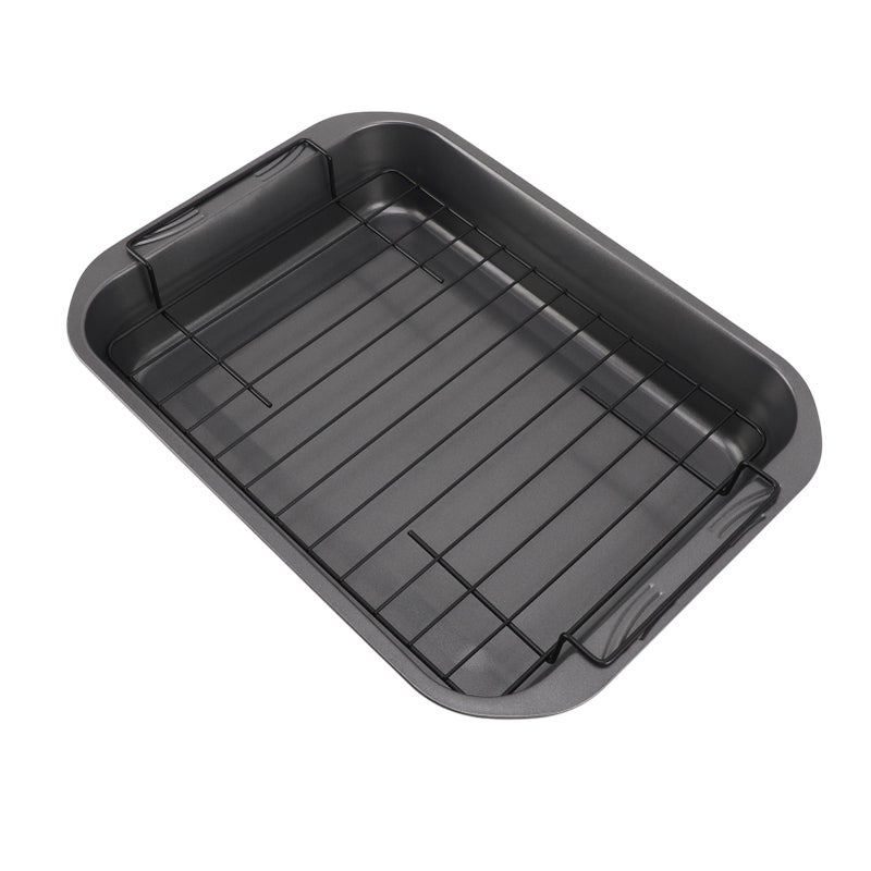 Roast Pan with Rack Rectangle Broiling Pan Carbon Steel Iron Handle Anti Stick Dishwasher Safe Baking Pan for Turkeys - Image 2