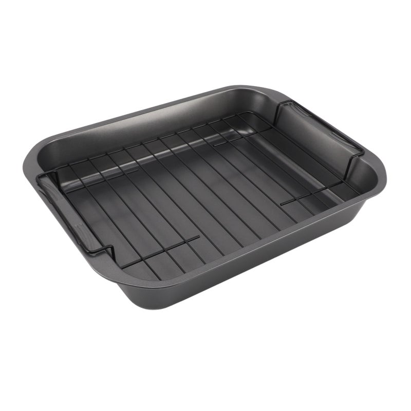 Roast Pan with Rack Rectangle Broiling Pan Carbon Steel Iron Handle Anti Stick Dishwasher Safe Baking Pan for Turkeys - Image 4
