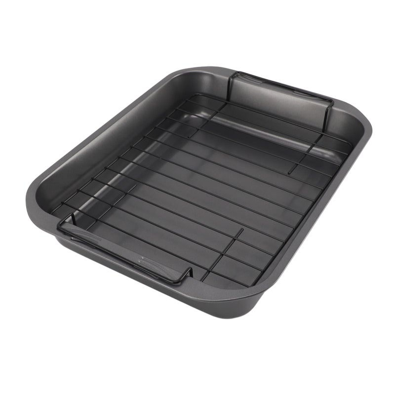 Roast Pan with Rack Rectangle Broiling Pan Carbon Steel Iron Handle Anti Stick Dishwasher Safe Baking Pan for Turkeys - Image 3