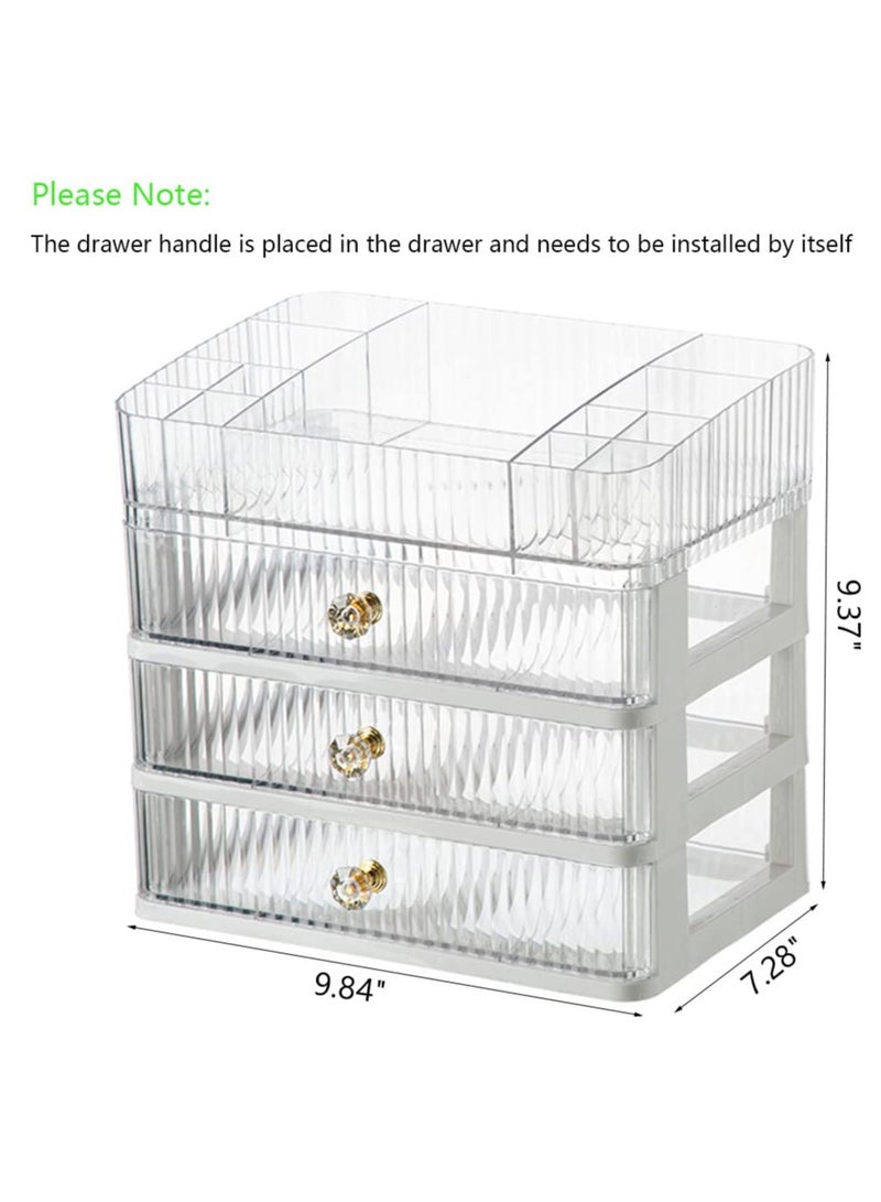 خاجول منظم مكياج مع 3 ادراج كبيرة، منظم لسطح الطاولة لمستحضرات التجميل، مثالي للحمام وغرفة النوم، حامل تخزين للمكتب لاحمر الشفاه والفرش وطلاء الاظافر (شفاف) - Image 3