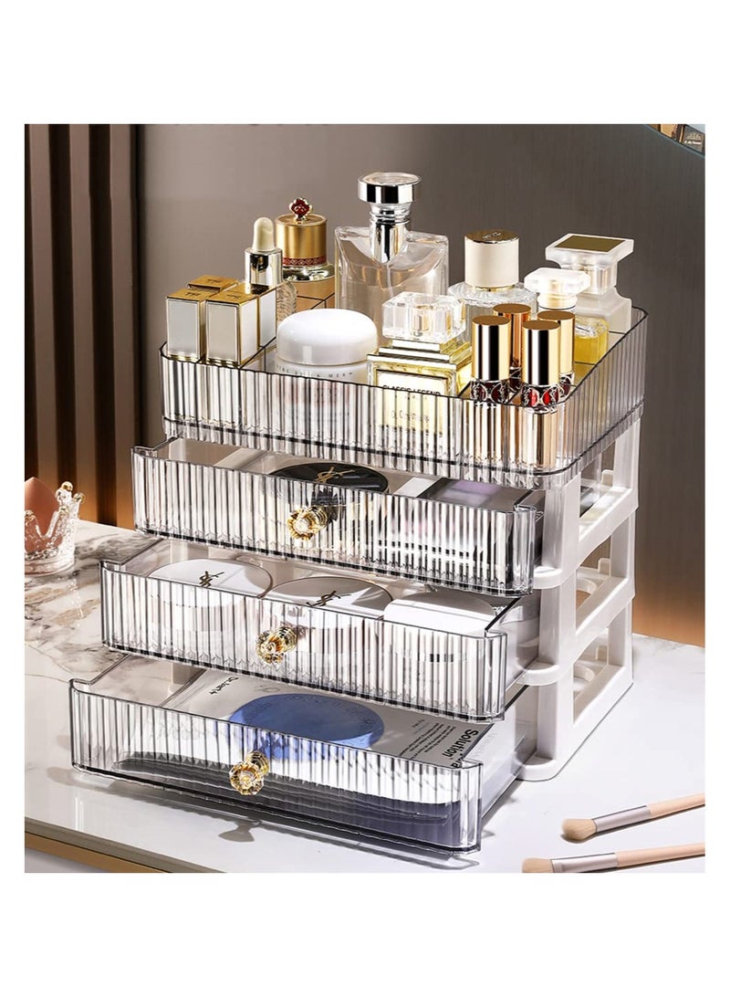 خاجول منظم مكياج مع 3 ادراج كبيرة، منظم لسطح الطاولة لمستحضرات التجميل، مثالي للحمام وغرفة النوم، حامل تخزين للمكتب لاحمر الشفاه والفرش وطلاء الاظافر (شفاف) - Image 4