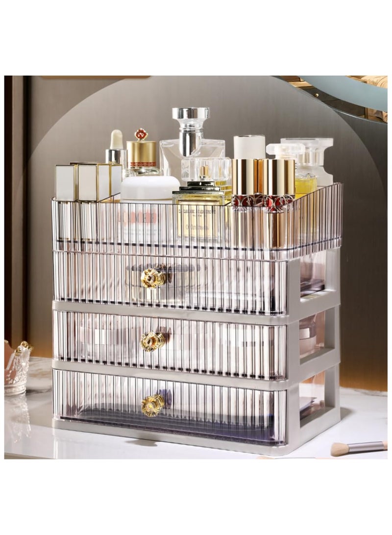 خاجول منظم مكياج مع 3 ادراج كبيرة، منظم لسطح الطاولة لمستحضرات التجميل، مثالي للحمام وغرفة النوم، حامل تخزين للمكتب لاحمر الشفاه والفرش وطلاء الاظافر (شفاف) - Image 2