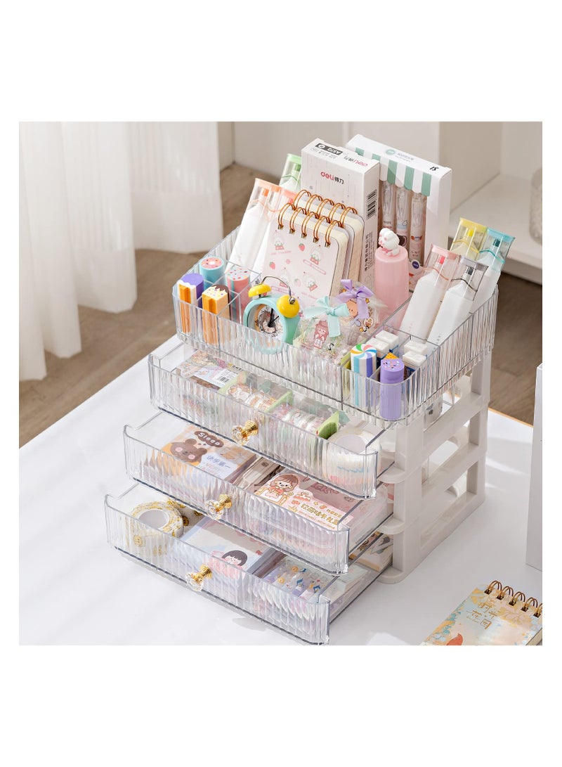 خاجول منظم مكياج مع 3 ادراج كبيرة، منظم لسطح الطاولة لمستحضرات التجميل، مثالي للحمام وغرفة النوم، حامل تخزين للمكتب لاحمر الشفاه والفرش وطلاء الاظافر (شفاف) - Image 5