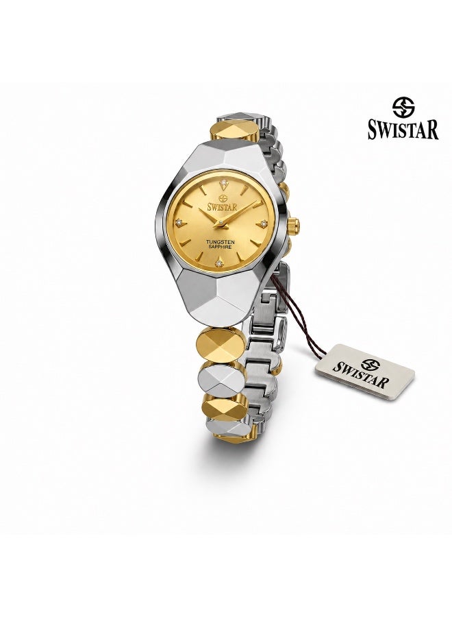 SWISTAR Women’s Tungsten Ceramic Sapphire Gold Dial Two-Tone Bracelet Watch