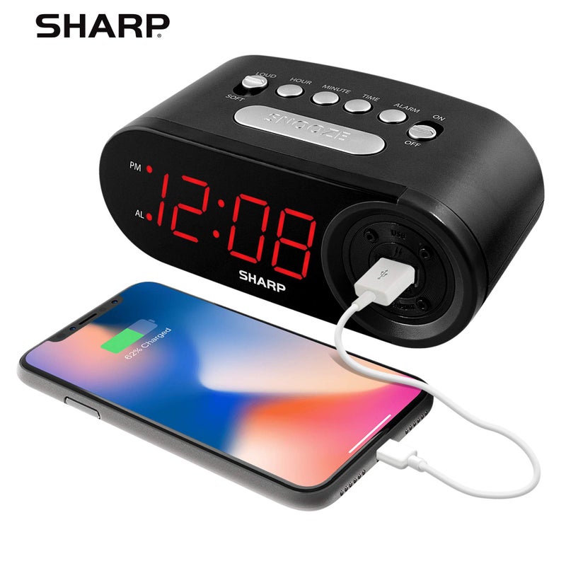 Sharp Digital Easy to Read Alarm Clock with 2 AMP High-Speed USB Charging Power Port - Charge Your Phone, Tablet with a high Speed Charge! Simple, Easy to Use Operation, Midnight Black - Image 2