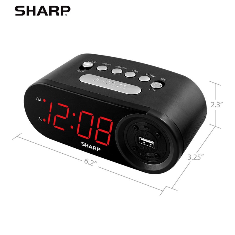 Sharp Digital Easy to Read Alarm Clock with 2 AMP High-Speed USB Charging Power Port - Charge Your Phone, Tablet with a high Speed Charge! Simple, Easy to Use Operation, Midnight Black - Image 5