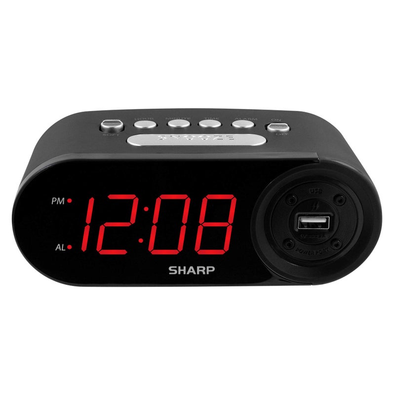 Sharp Digital Easy to Read Alarm Clock with 2 AMP High-Speed USB Charging Power Port - Charge Your Phone, Tablet with a high Speed Charge! Simple, Easy to Use Operation, Midnight Black - Image 1