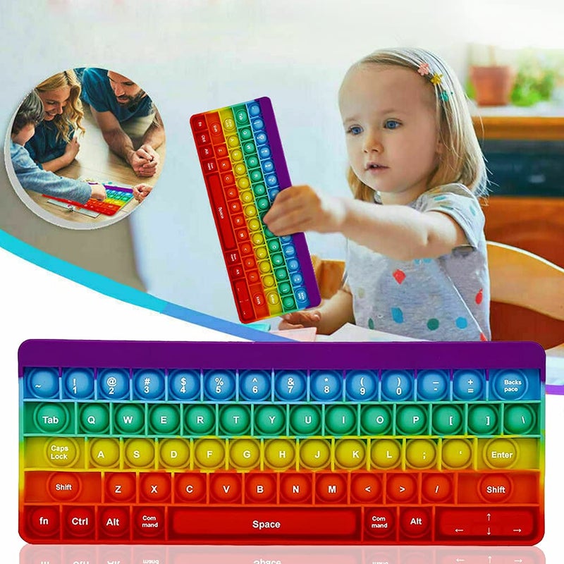 Fetinar Push Toy Pop Bubble Fidget Sensory Toys Push It Pop Fidget Toys Rainbow Keyboard Shape, Pop Silicone Popper Toy Anxiety Stress Reliever Relief Autism Learning Materials Game Gift for Kids (Rainbow) - Image 5