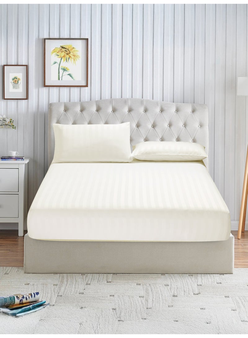 Donetella Premium 3 Piece – 200×200 cm Super King Striped Fitted Sheet, and 35 cm Deep Pocket, Secure All-Around Elastic Fit, No Excess Fabric. - Image 1