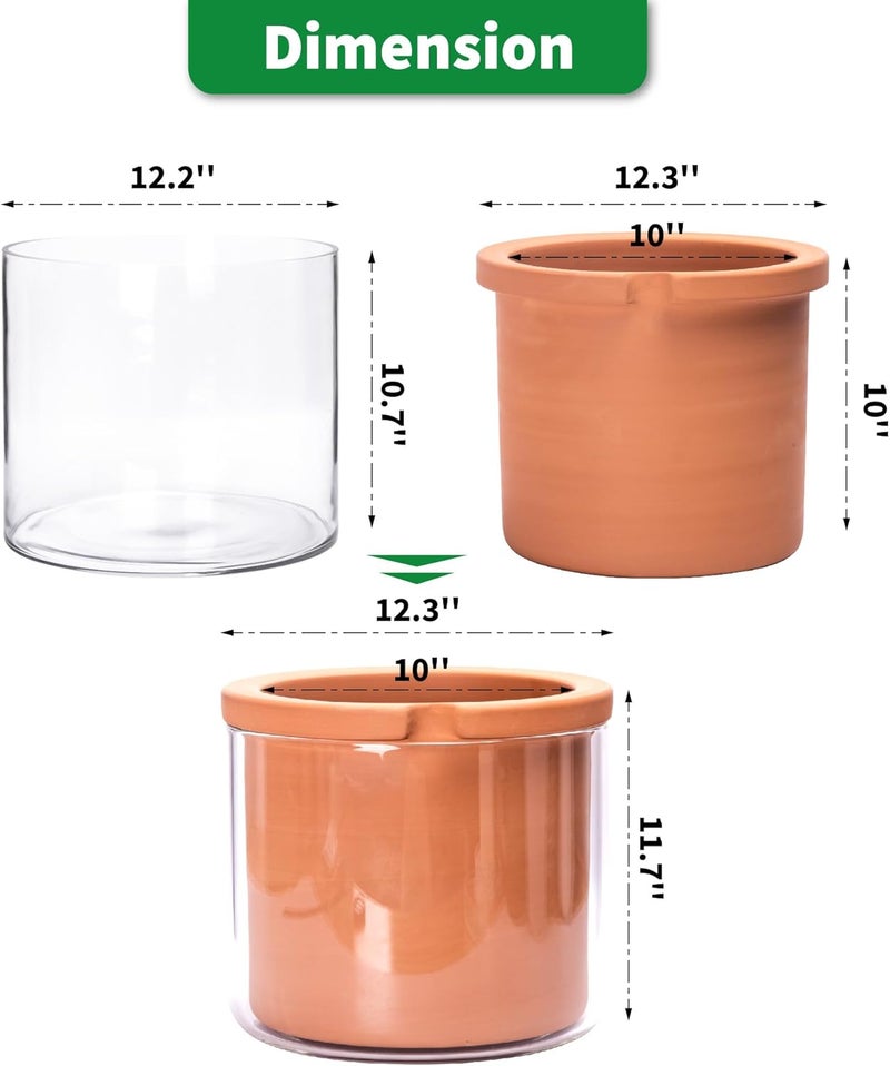 Phoenix Vine 10 Inch Self Watering Planter, White Terracotta Pot for Plants, Indoor Cylinder Terra Cotta Pot with Glass Vase - Image 2