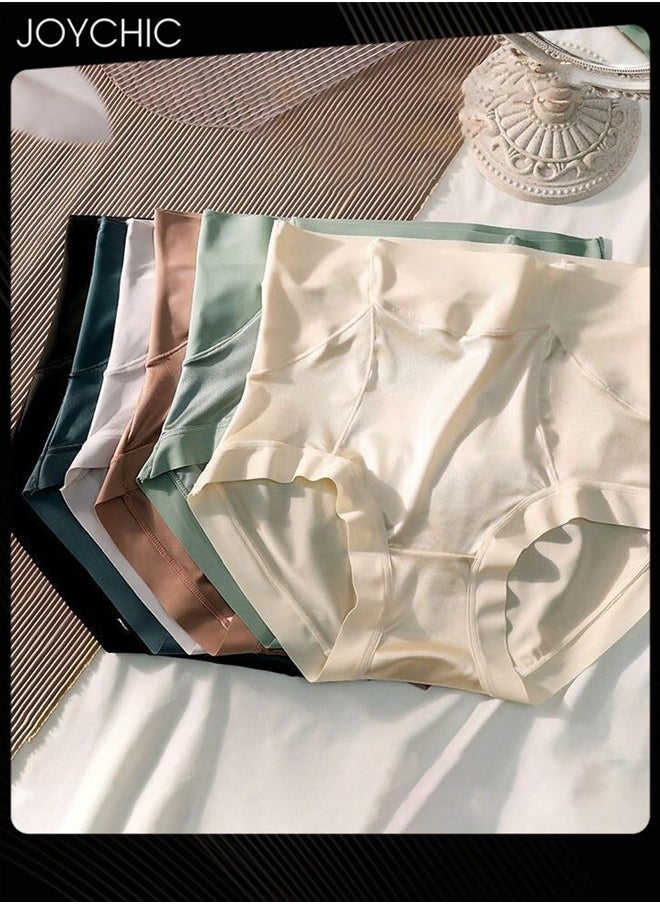 Joychic - 6 Pack Women High Waisted Slimming Elastic Comfy Briefs Anti-bacterial Satin Traceless Ladies Underwear  Female Evening Wear Multicolour - Image 1