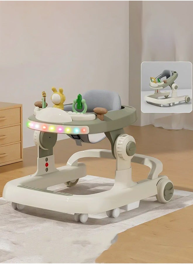 BAYBEE 2 in 1 Baby Walker for Kids, Baby Push Walker with 3 Adjustable Height, Speed Adjustable, Foldable Kids Walker with Light, Musical & Food Tray Toddler Walker for Baby 6 to 24 Months Boy Girl Grey  - Image 1