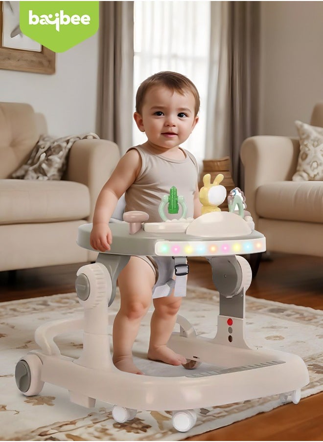 BAYBEE 2 in 1 Baby Walker for Kids, Baby Push Walker with 3 Adjustable Height, Speed Adjustable, Foldable Kids Walker with Light, Musical & Food Tray Toddler Walker for Baby 6 to 24 Months Boy Girl Grey  - Image 2