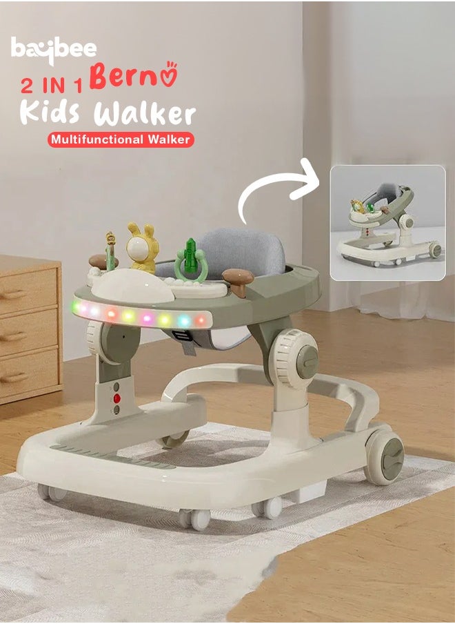BAYBEE 2 in 1 Baby Walker for Kids, Baby Push Walker with 3 Adjustable Height, Speed Adjustable, Foldable Kids Walker with Light, Musical & Food Tray Toddler Walker for Baby 6 to 24 Months Boy Girl Grey  - Image 3