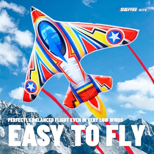 SGftre Extremely Easy to Fly Two Piece Plane Kite Set for KidsSingle Line String with Tail for Beach KitesDurable Outdoor Fun Vibrant Colors Wite Ideal for Beach and Park Plane RedPlane Blue 2 - Image 5