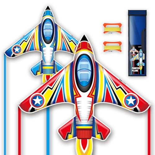 SGftre Extremely Easy to Fly Two Piece Plane Kite Set for KidsSingle Line String with Tail for Beach KitesDurable Outdoor Fun Vibrant Colors Wite Ideal for Beach and Park Plane RedPlane Blue 2 - Image 1