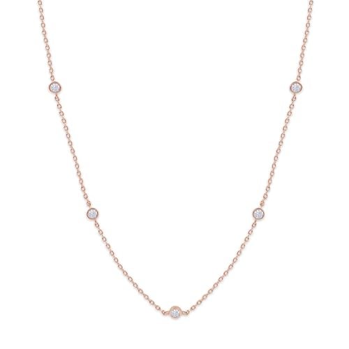 SAVEARTH DIAMONDS Five Stone Station Necklace for Women 1/2 Carat (ctw) Round Lab Created Moissanite Bezel-Set Choker Necklace 15"+3'' Extender in 18K Rose Gold Plated Jewelry for Her (0.50 ctw) - Image 1
