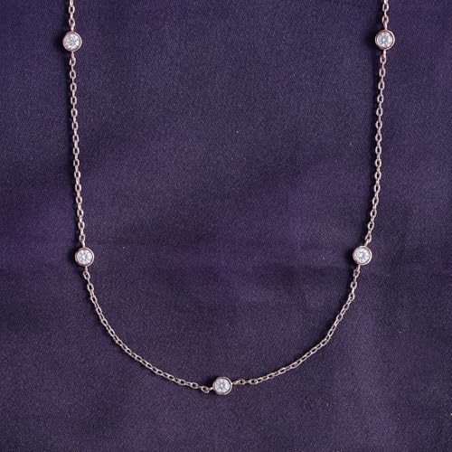 SAVEARTH DIAMONDS Five Stone Station Necklace for Women 1/2 Carat (ctw) Round Lab Created Moissanite Bezel-Set Choker Necklace 15"+3'' Extender in 18K Rose Gold Plated Jewelry for Her (0.50 ctw) - Image 3