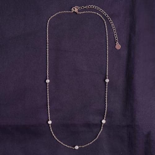 SAVEARTH DIAMONDS Five Stone Station Necklace for Women 1/2 Carat (ctw) Round Lab Created Moissanite Bezel-Set Choker Necklace 15"+3'' Extender in 18K Rose Gold Plated Jewelry for Her (0.50 ctw) - Image 5