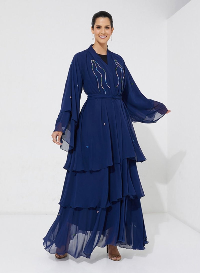 Rosette Abaya Navy Chiffon E - Image 1