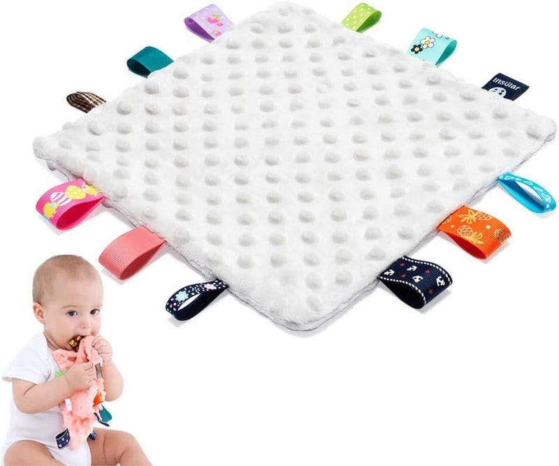 AnjeeIOT Baby Tags Security Blankets - Baby Soothing Plush Blanket with Colorful Tags, 10"x10" Square Sensory Toys, Lovey for 3 Months+ Babies Boys and Girls (Grey) - Image 1