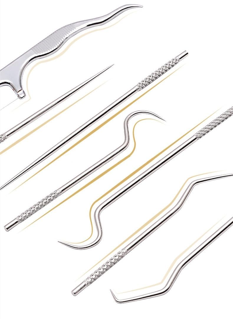 Snevad 7 Pcs Teeth Cleaning Pocket Set Portable Stainless Steel Dental Tool Teeth Cleaning Tools with Holder for Outdoor Picnic, Camping, Travel Teeth Braces Cleaning Tools (1 pcs ) - Image 2