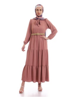 Tiered Plain Cashmere Dress With Removable Belt