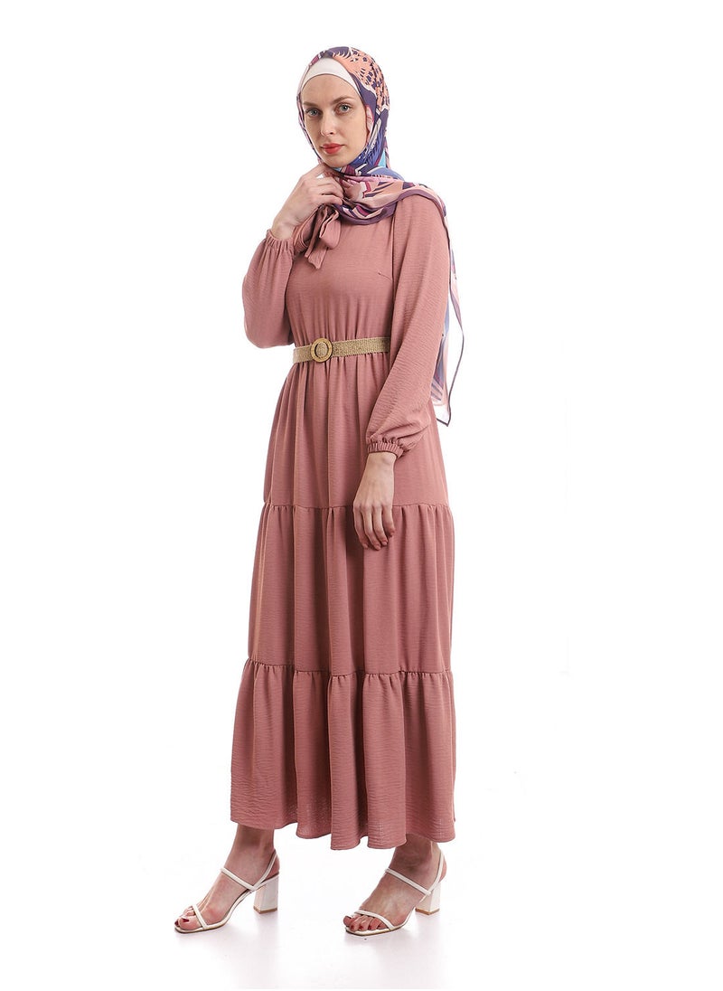 Puritopia - Tiered Plain Cashmere Dress With Removable Belt - Image 1
