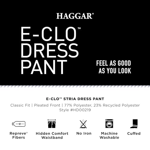 Haggar mens Eclo Stria Expandable-waist Pleat-front dress pants, Navy, 36W x 34L US - Image 3
