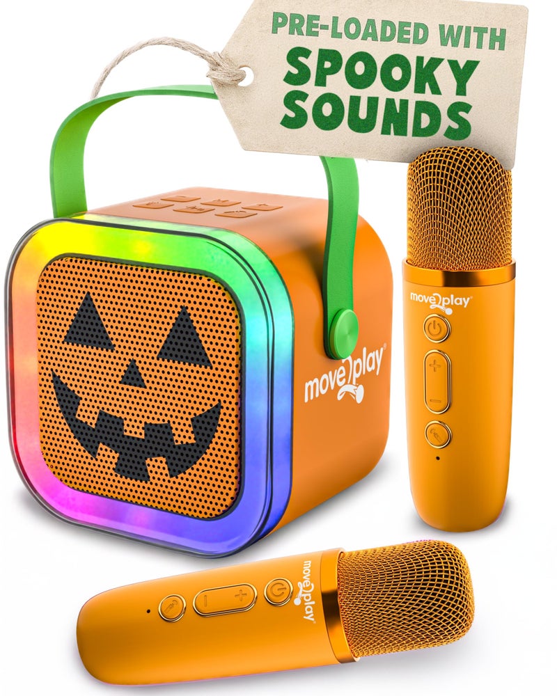 Move2Play Halloween Karaoke Machine Spooky Soundtrack Voice Effects Includes 2 Microphones Bluetooth Wireless Music Player Indoor Outdoor Halloween Decoration for Kids Adults - Image 2