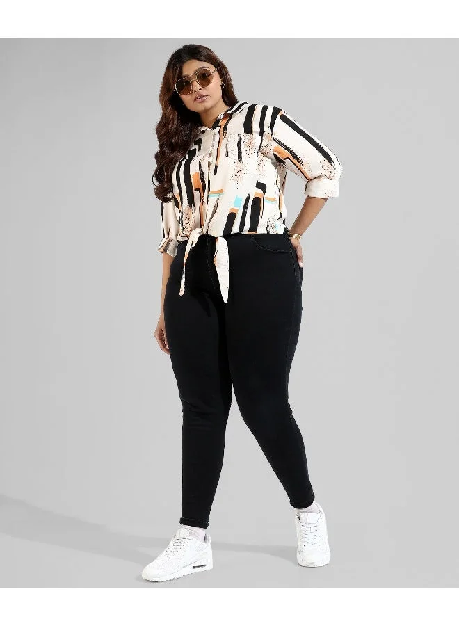 Instafab Plus Women's Graphic Design Down Drawstring, Top Type Casual Shirts