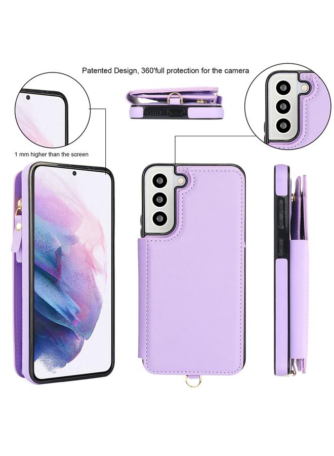 S-TOP Case For Samsung Galaxy S22 5G Double Flap Zipper RFID Leather Phone Case with Short Lanyard - Image 2