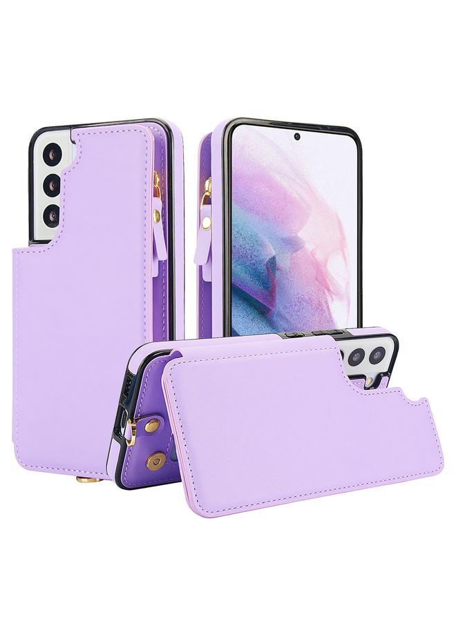 S-TOP Case For Samsung Galaxy S22 5G Double Flap Zipper RFID Leather Phone Case with Short Lanyard - Image 1