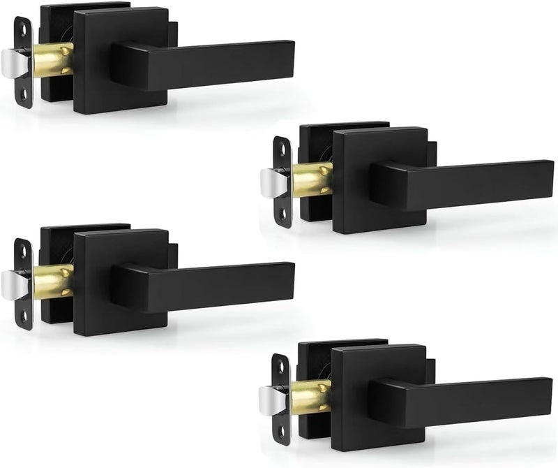Estmoon 4 Pack Passage Door Knobs - Black Door Handle Interior Door Levers, Heavy Duty Non-Locking Locksets Hall Closet Handles, Reversible For Right & Left Sided Doors - Image 1