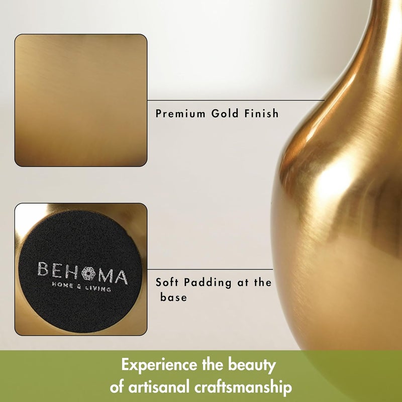 Behoma Metal Flower Vase for Home Decor Living Room Kitchen Office Wedding Round Shape Metal Table Decorative Flower Pot Gold Colour Small Flower not Included - Image 3