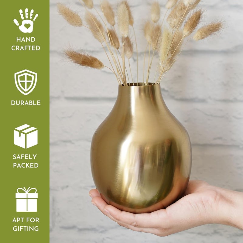 Behoma Metal Flower Vase for Home Decor Living Room Kitchen Office Wedding Round Shape Metal Table Decorative Flower Pot Gold Colour Small Flower not Included - Image 2