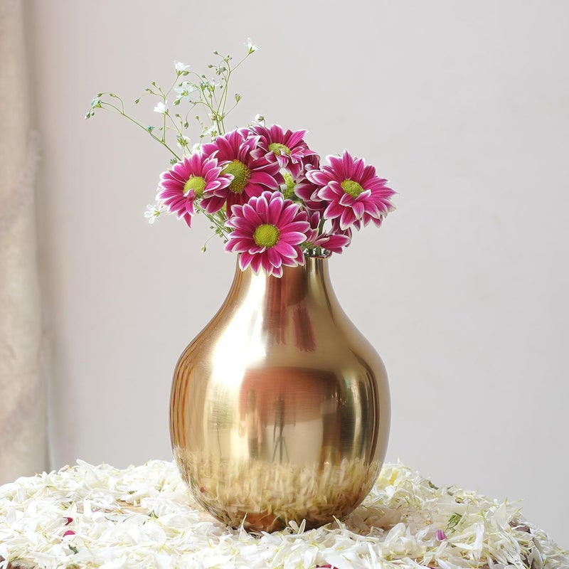 Behoma Metal Flower Vase for Home Decor Living Room Kitchen Office Wedding Round Shape Metal Table Decorative Flower Pot Gold Colour Small Flower not Included - Image 1