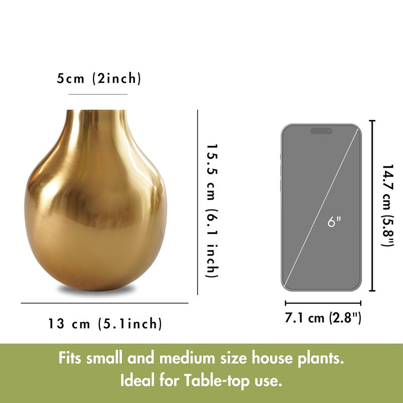Behoma Metal Flower Vase for Home Decor Living Room Kitchen Office Wedding Round Shape Metal Table Decorative Flower Pot Gold Colour Small Flower not Included - Image 4