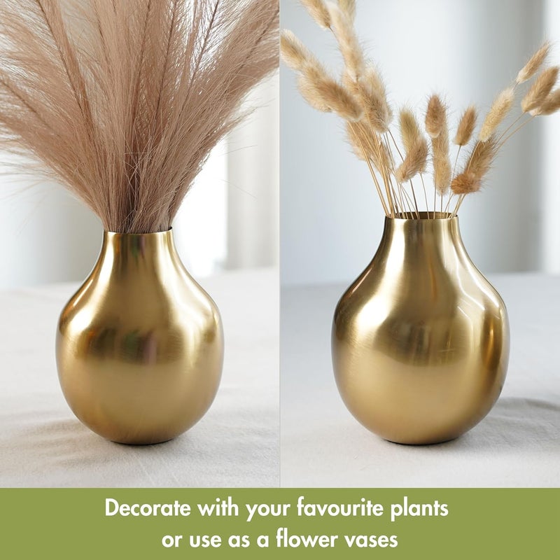Behoma Metal Flower Vase for Home Decor Living Room Kitchen Office Wedding Round Shape Metal Table Decorative Flower Pot Gold Colour Small Flower not Included - Image 5