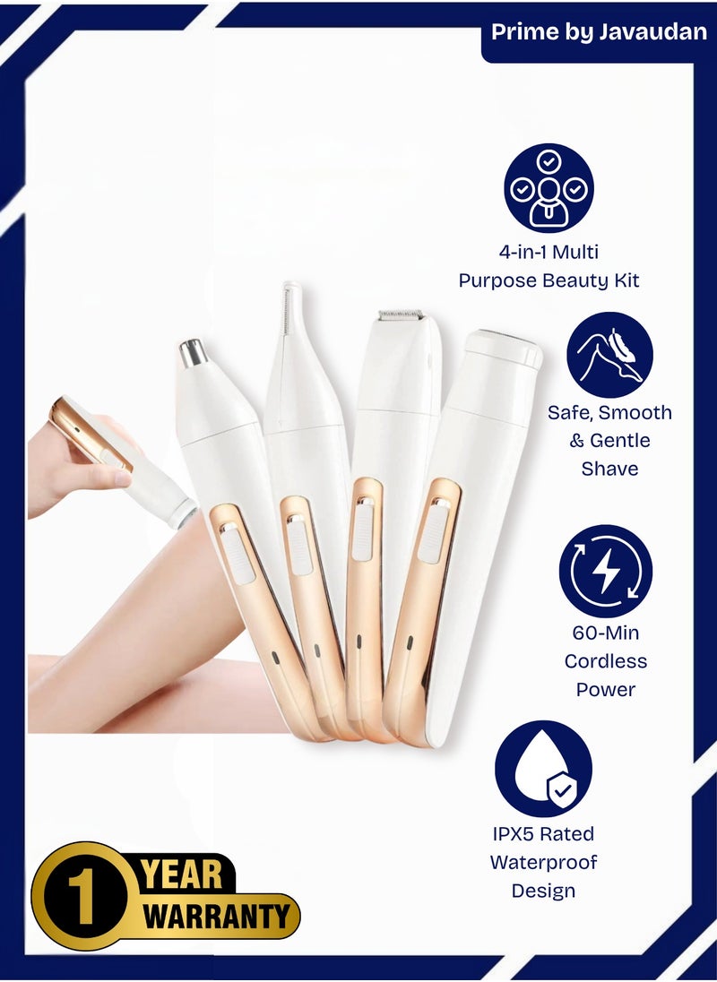 Prime by javaudan Electric Bikini Trimmer for Women – 4-in-1 Rechargeable Hair Remover for Bikini Line, Underarms & Sensitive Areas – Waterproof, Travel-Friendly Shaver with Facial & Eyebrow Grooming Heads  - Image 1