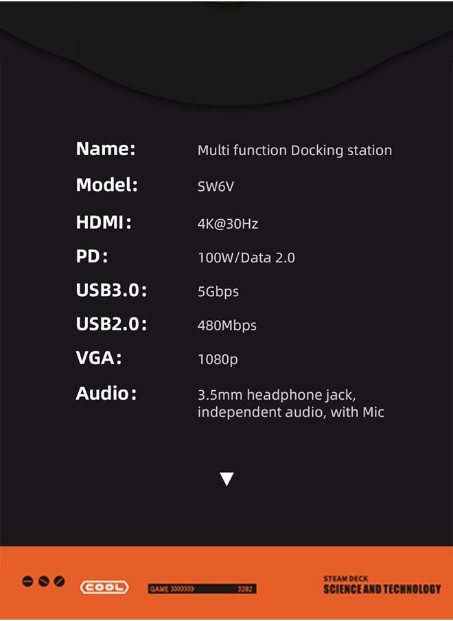 Transparent USB C Hub 6-in-1 Type-C to HDMI 4K 30Hz Adapter with USB 3.0 Port USB 2.0 Port 100W USB-C Powered VGA 1080P Connector for PCs, Tablets and Mobile Phones