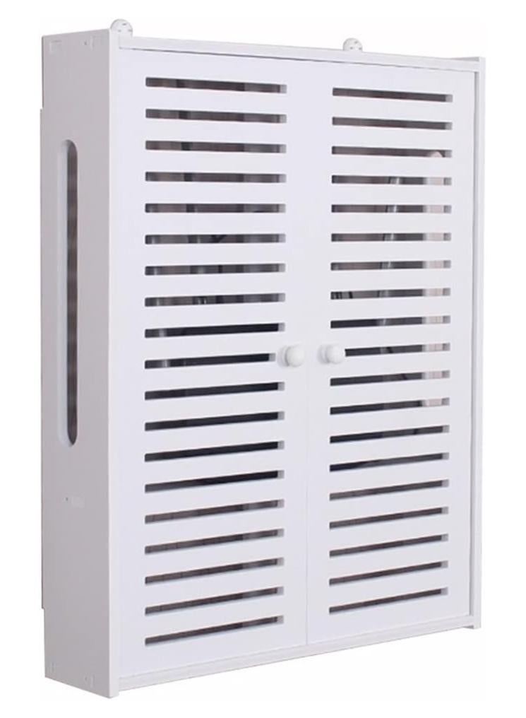 TPGP Wall-Mounted Router Bracket - Floating Shelf WiFi Storage Box, Power Strip Protector and Hider, Router Desktop Storage Box (White PVC, 50x42x10 cm) - Image 1