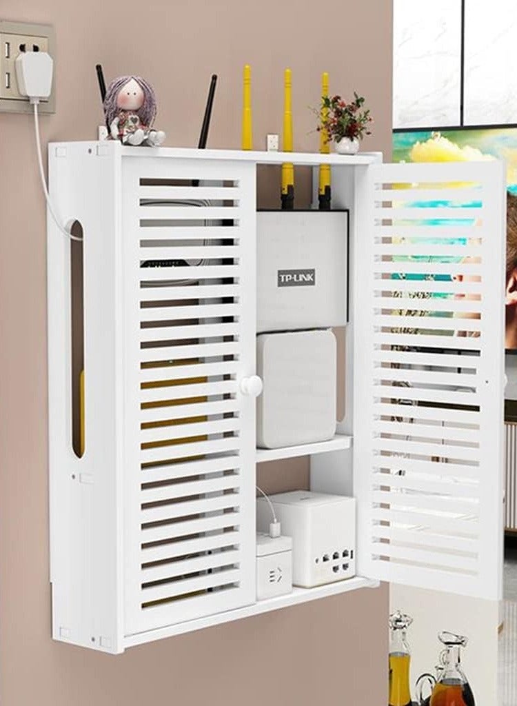 TPGP Wall-Mounted Router Bracket - Floating Shelf WiFi Storage Box, Power Strip Protector and Hider, Router Desktop Storage Box (White PVC, 50x42x10 cm)  - Image 4