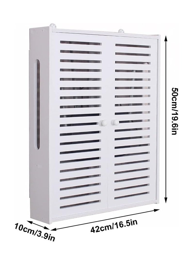 TPGP Wall-Mounted Router Bracket - Floating Shelf WiFi Storage Box, Power Strip Protector and Hider, Router Desktop Storage Box (White PVC, 50x42x10 cm)  - Image 2
