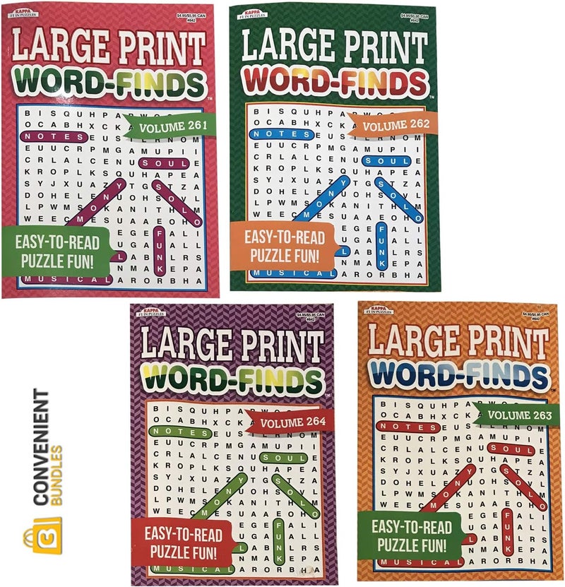 Kappa Word Search Puzzle Book Bundle 4Pack Bundle EasytoRead Large Print  80 Challenging Searching Games Each  Men Women Adults Seniors  Less Eye Fatigue  Strain - Image 1