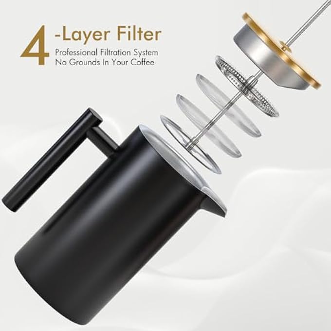 Enfmay Cafetire 350Ml Stainless Steel French Press Coffee Maker 13 Cup 3 Level Filter DoubleWalled Insulated French Press Caffettiere For Home And Office Coffee Pot Including 1Replacement Filter - Image 5