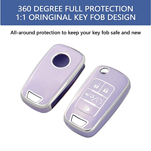 OFFCURVE غطاء مفتاح OFFCURVE لسيارات شيفروليه مع سلسلة مفاتيح، غلاف مفتاح سيارة يناسب شيفروليه شيفي جي إم سي بويك إنكور تيرين مالibu كامارو كروز إمبالا إكوينوكس فولت سبارك سونيك، بنفسجي - Image 3