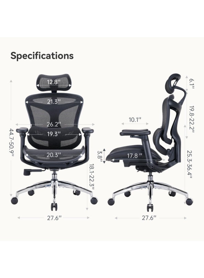 SIHOO Doro C300 Ergonomic Office Chair with Ultra Soft 3D Armrests, Dynamic Lumbar Support for Home Office Chair, Adjustable Backrest Desk Chair, Swivel Big and Tall Computer Chair Black - Image 3